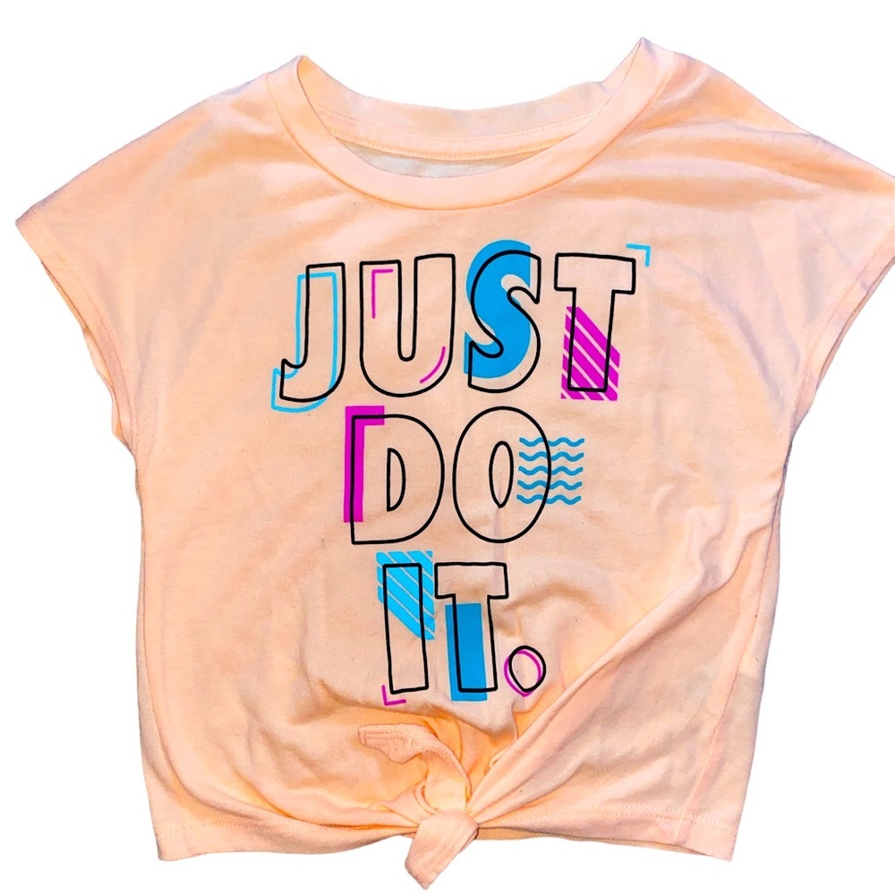 Nike Girls Tie Front Peach Shirt “Just Do It” Size M (5-6 years)